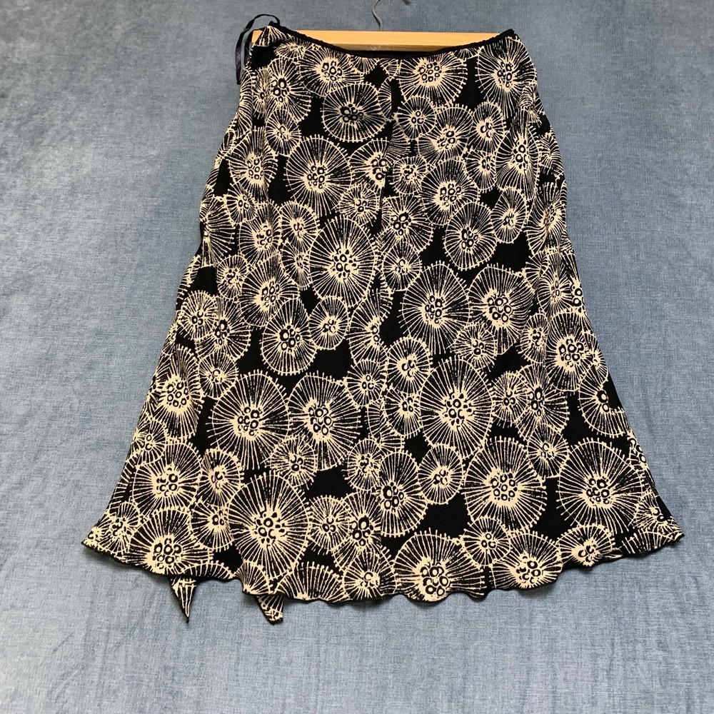 Jonathan Martin Studio A-line Skirt Womens M Black Beige Patterned Scalloped Hem